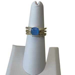 Bomb Party "Three Suitors, One Prize" RG36189 Ocean Blue Quartz/Gold Size 6 NWT